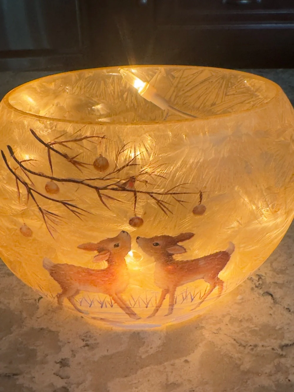 Hand-Painted Deer Glass Candle Holder - Amber Glow